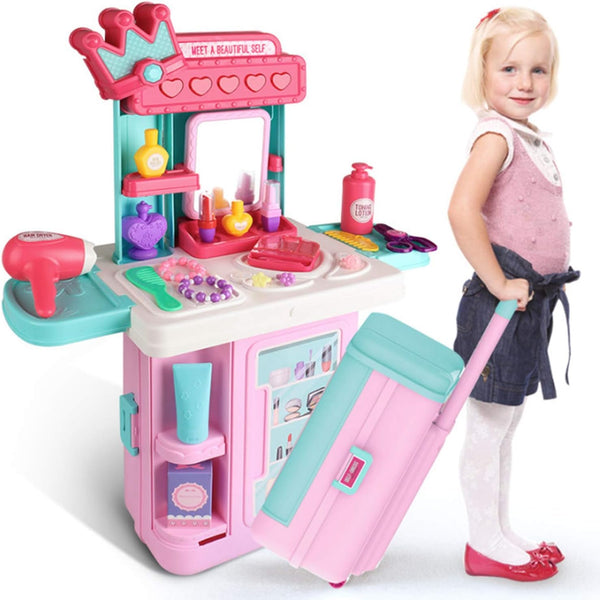 4-in-1 Mobile Dresser Playset for princess 🫅| Portable Beauty Makeup Station with Lights & Accessories
