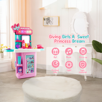 4-in-1 Mobile Dresser Playset for princess 🫅| Portable Beauty Makeup Station with Lights & Accessories