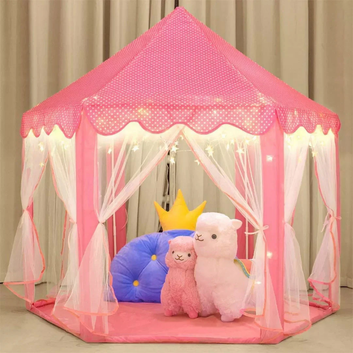 Princess Castle Play Tent House With Fairy Lights - Pink
